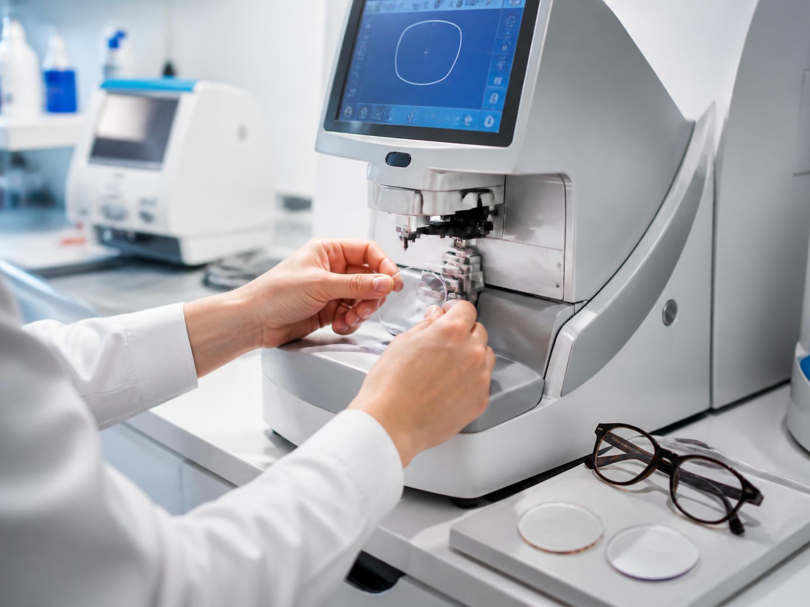 Optical lens edging and fitting equipment in the in-house optical laboratory